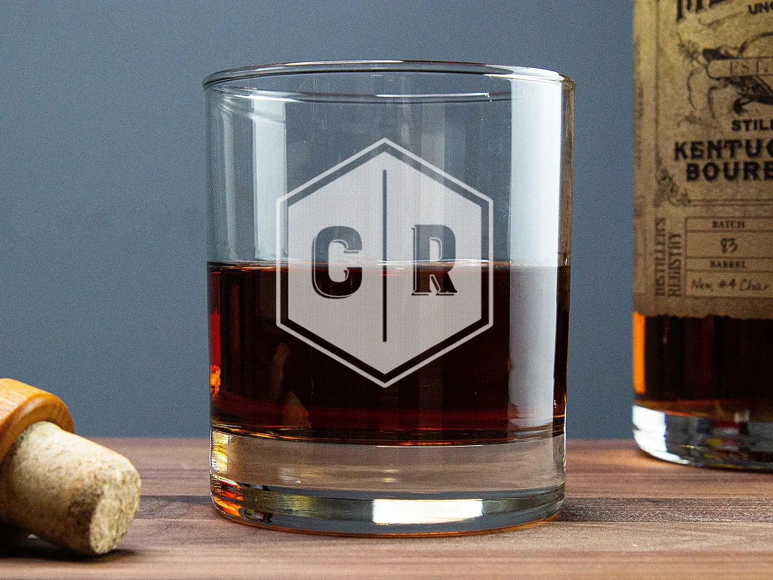 Etsy Engraved Monogram Whiskey Glasses - Set of 2