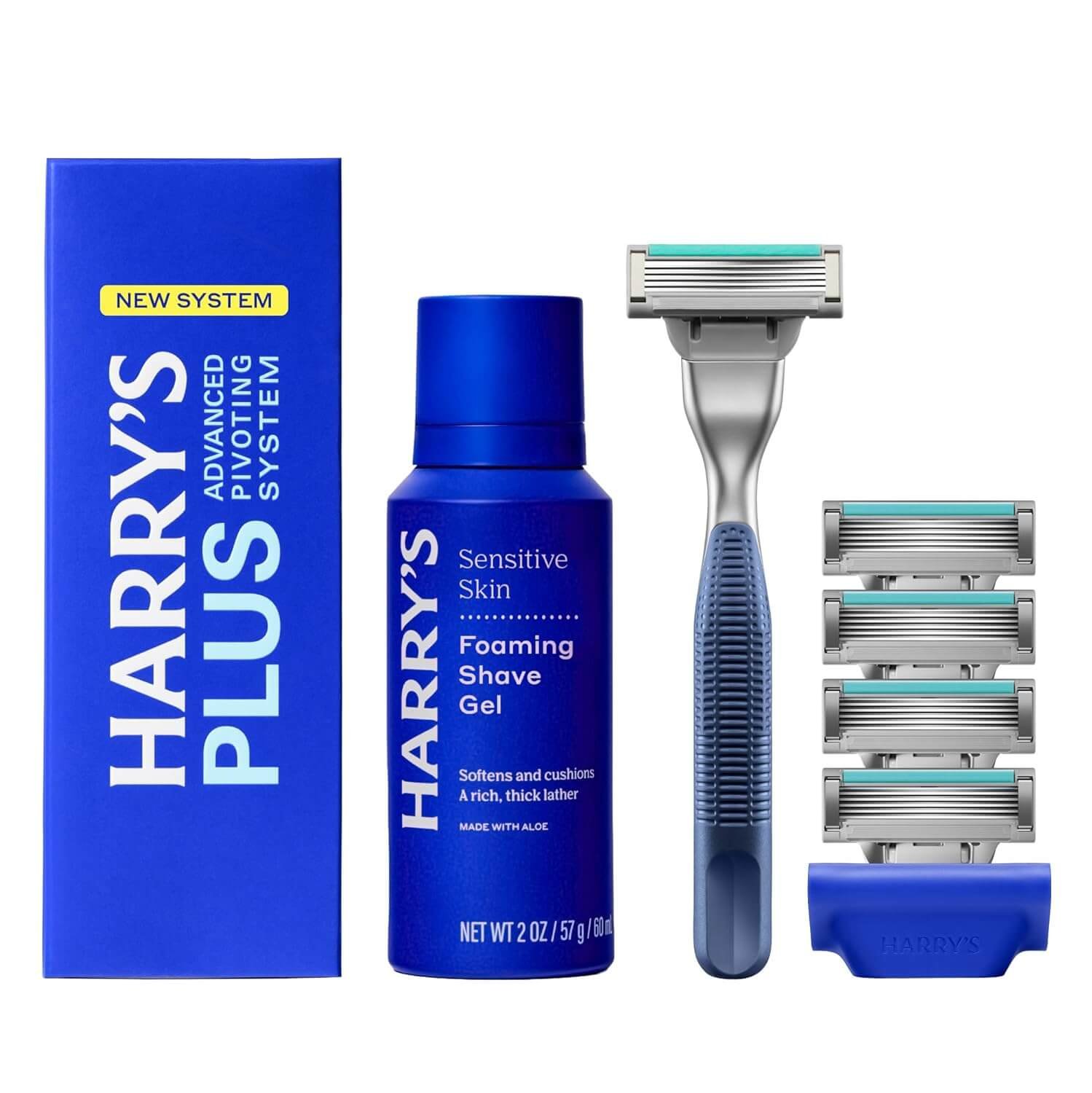 Harry’s Plus Shaving Kit for Men - Premium Handle, 5 Razor Blade Cartridges, 2 oz Foaming Shave Gel & Travel Cover