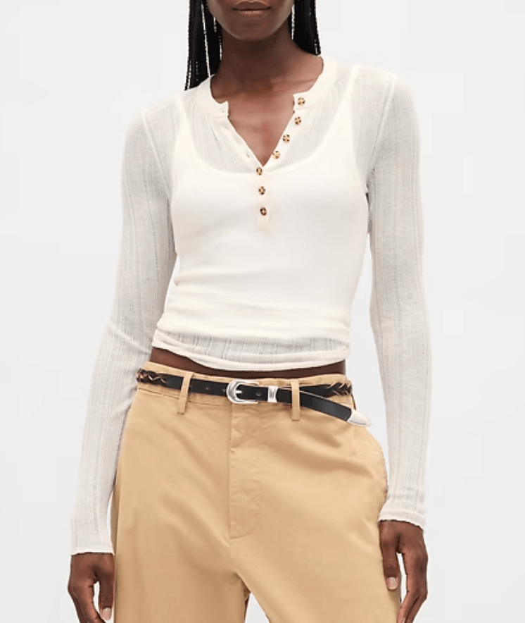 GAP Sheer Ribbed Henley Sweater