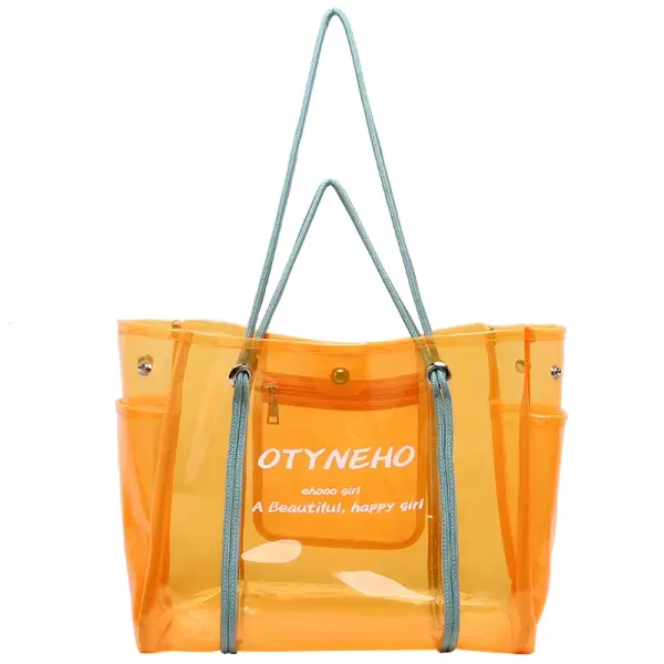 Baggalini Orange Large Clear Tote Bag Transparent Jelly Tote Purse